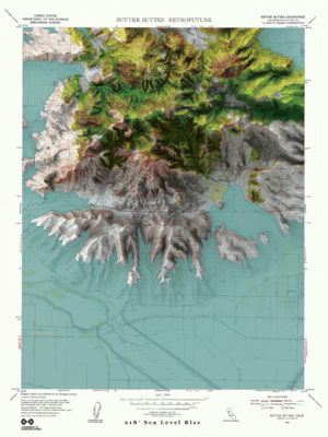 Retrofuture 1954 Sutter Buttes Map with 218′ Sea Level Rise