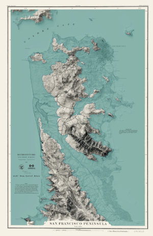 Retrofuture 1869 San Francisco Map with 218′ Sea Level Rise