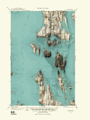 Retrofuture 1908 Seattle Map with 218′ Sea Level Rise