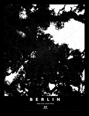 Berlin Silhouette Map, 66m Sea Level Rise