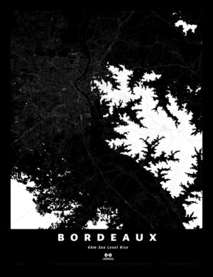 Bordeaux Silhouette Map, 66m Sea Level Rise