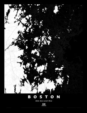 Boston Silhouette Map, 66m Sea Level Rise