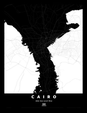 Cairo Silhouette Map, 66m Sea Level Rise