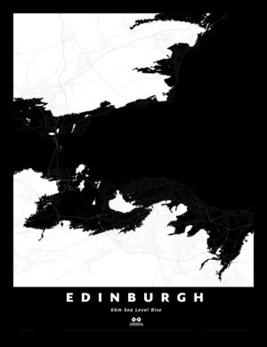 Edinburgh Silhouette Map, 66m Sea Level Rise