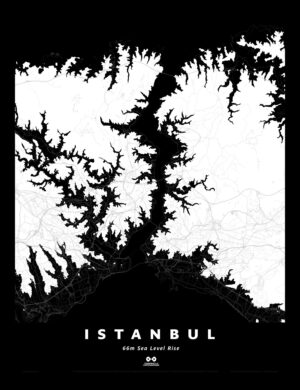 Istanbul Silhouette Map, 66m Sea Level Rise