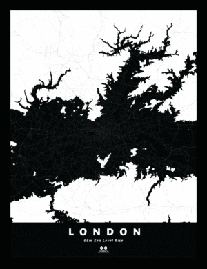 London Silhouette Map, 66m Sea Level Rise