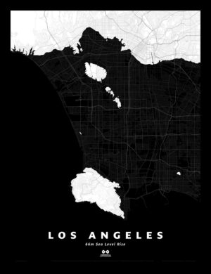 Los Angeles Silhouette Map, 66m Sea Level Rise