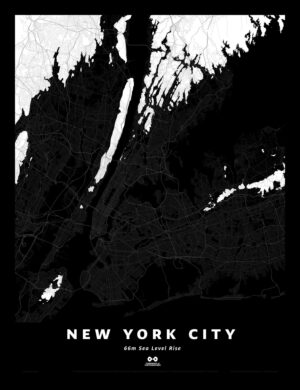 New York City Silhouette Map, 66m Sea Level Rise