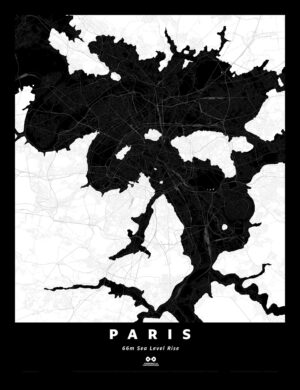 Paris Silhouette Map, 66m Sea Level Rise