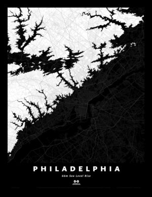 Philadelphia Silhouette Map, 66m Sea Level Rise