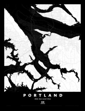 Portland Silhouette Map, 66m Sea Level Rise