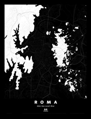 Rome Silhouette Map, 66m Sea Level Rise