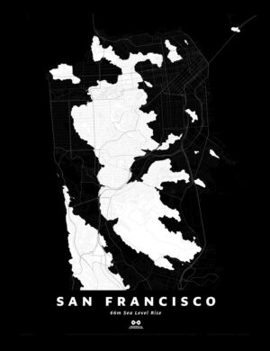 San Francisco Silhouette Map, 66m Sea Level Rise