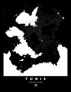 Tunis Silhouette Map, 66m Sea Level Rise