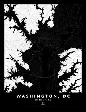 Washington DC Silhouette Map, 66m Sea Level Rise