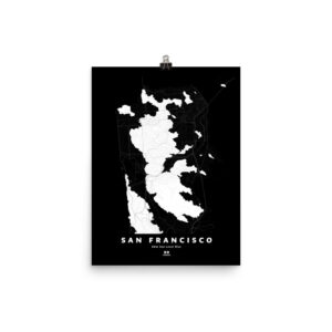 San Francisco Silhouette Map, 66m Sea Level Rise