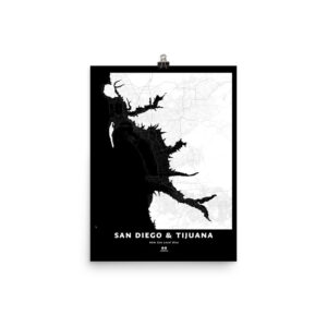 San Diego/Tijuana Silhouette Map, 66m Sea Level Rise