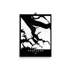 Portland Silhouette Map, 66m Sea Level Rise