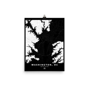 Washington DC Silhouette Map, 66m Sea Level Rise