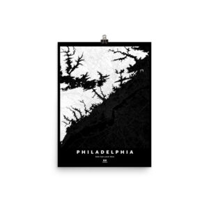 Philadelphia Silhouette Map, 66m Sea Level Rise