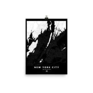 New York City Silhouette Map, 66m Sea Level Rise