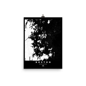 Boston Silhouette Map, 66m Sea Level Rise