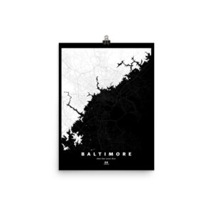 Baltimore Silhouette Map, 66m Sea Level Rise