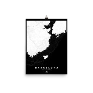 Barcelona Silhouette Map, 66m Sea Level Rise