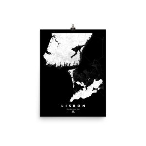 Lisbon Silhouette Map, 66m Sea Level Rise