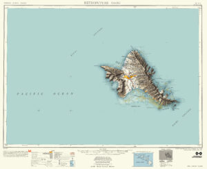 Retrofuture 1952 Oahu Map with 218′ Sea Level Rise